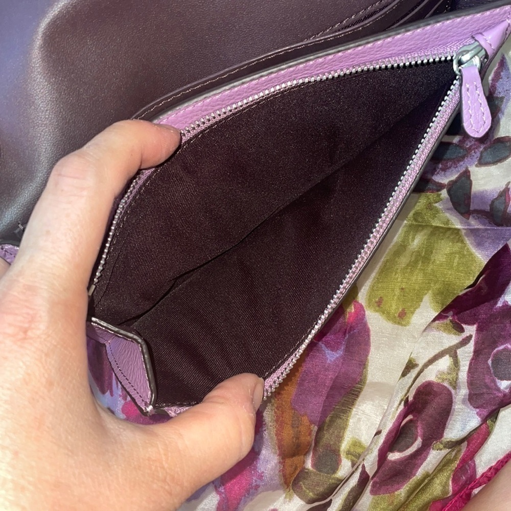 Brand New Coach Genuine Leather Foldover Clutch Crossbody Chain Purse Purple - Picture 15 of 16
